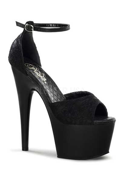 Black Satin Lace Platform High Heels