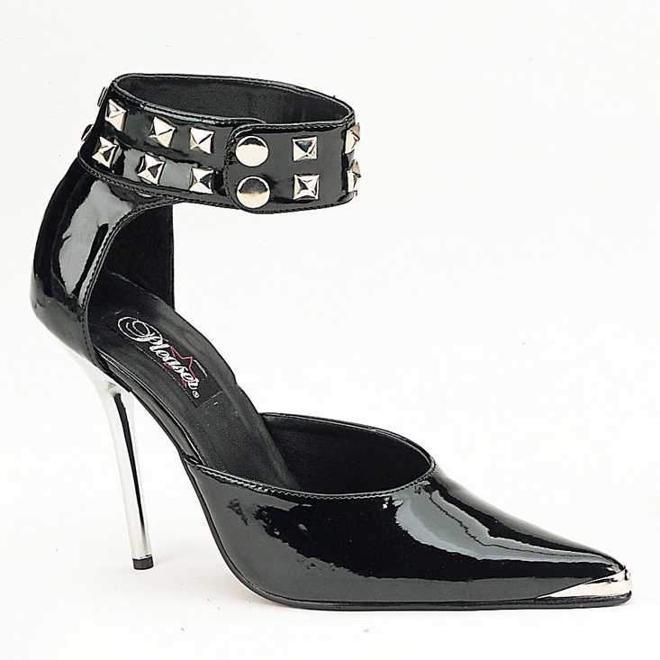 Black Studded Ankle Single Sole High Heels Patent