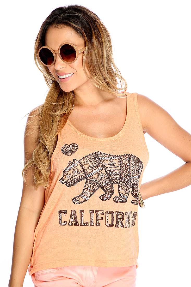 Peach California Bear Design Casual Top