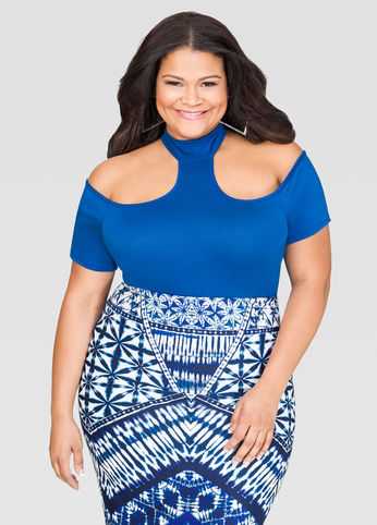 Mock Neck Cold Shoulder Bodysuit