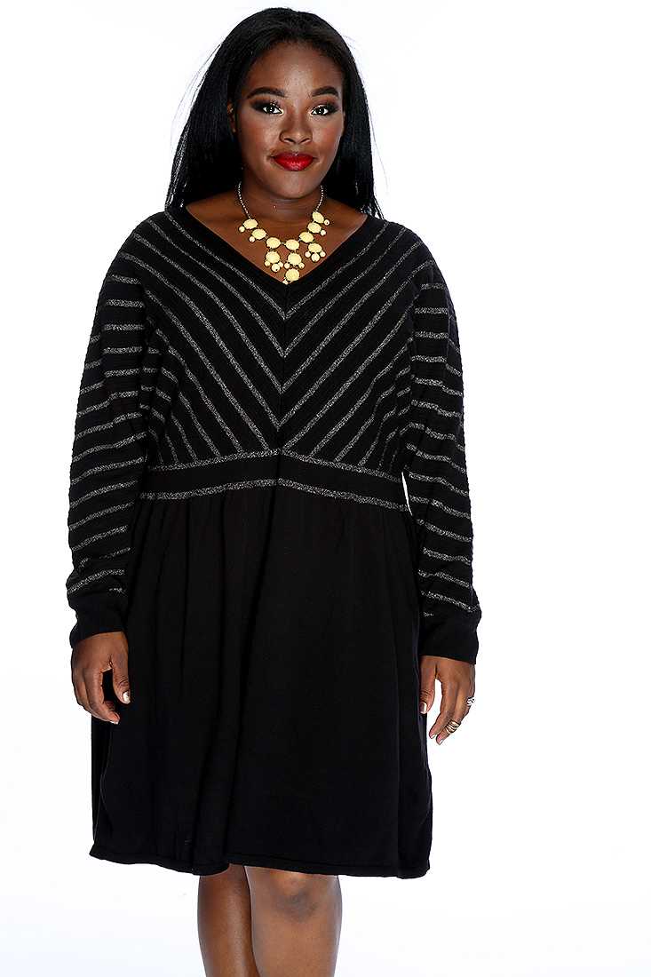 Black Long Sleeves V Neck Sweater Dress