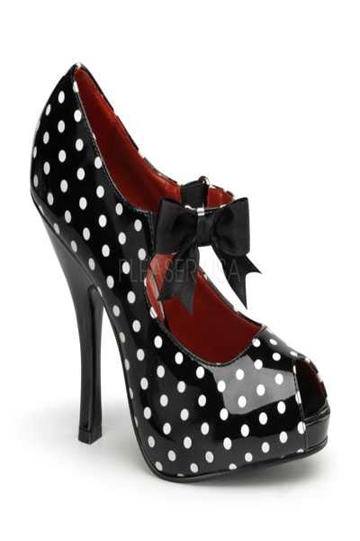 Black White Patent Faux Leather Polka Dot Print Maryjane High Heels