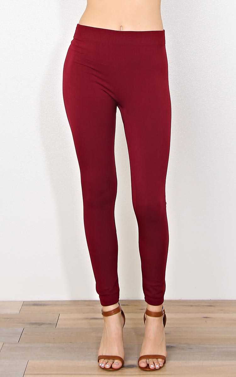 Wine Fleece lined Leggings - N/S - Wine/Cran by Styles For Less