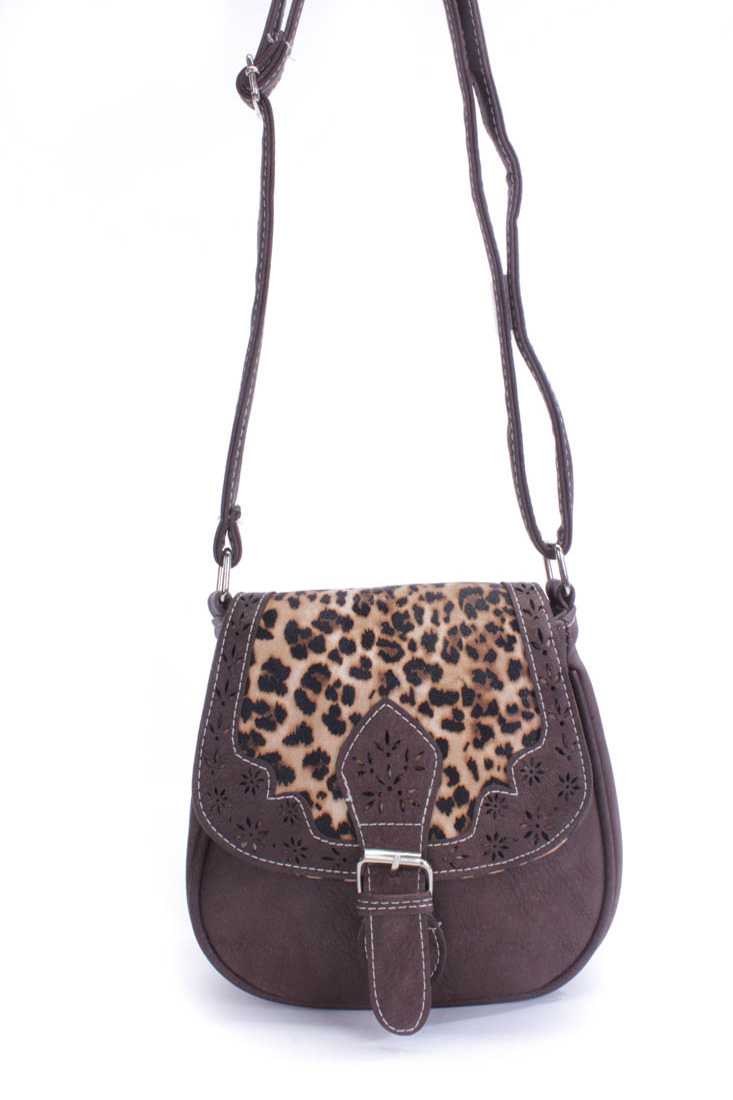 Brown Leopard Print Faux Leather Saddle Handbag