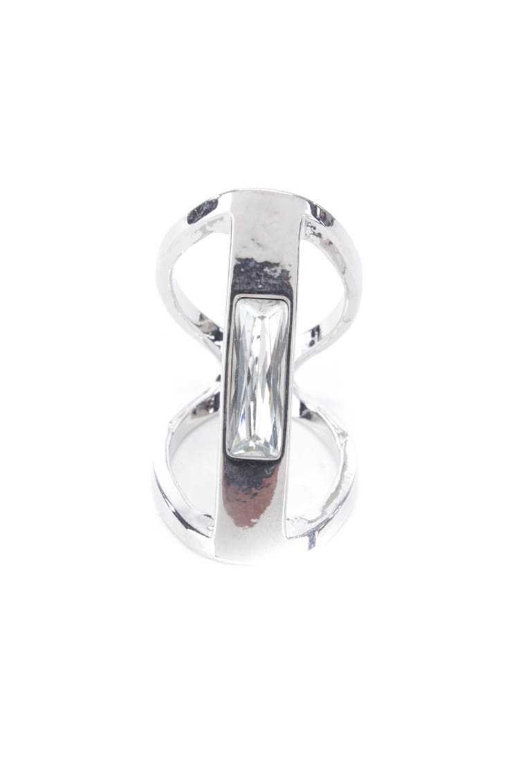 Silver Cutout Centered Faceted Rhinestone Ring