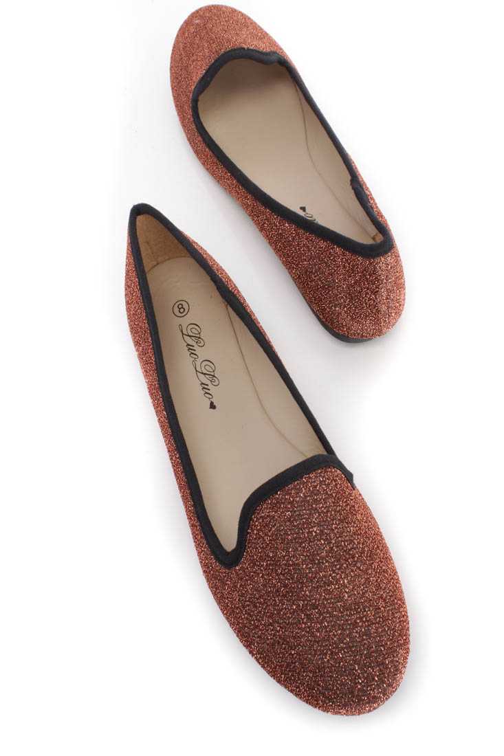 Bronze Tinsel Slip On Loafer Flats Shimmer Fabric