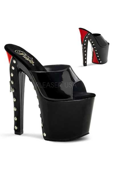 Black Red Patent Studded Zipper High Heels
