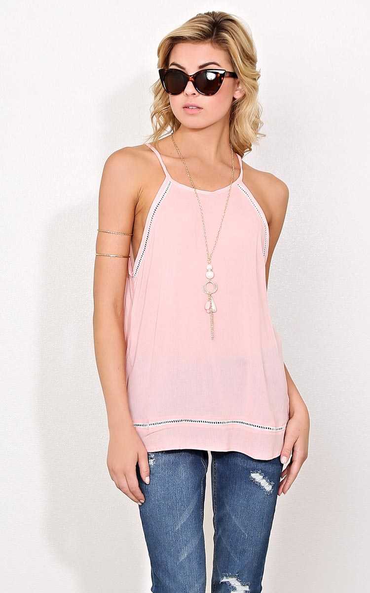Petunia Eyelet Necklace Top - - Blush in Size by Styles For Less