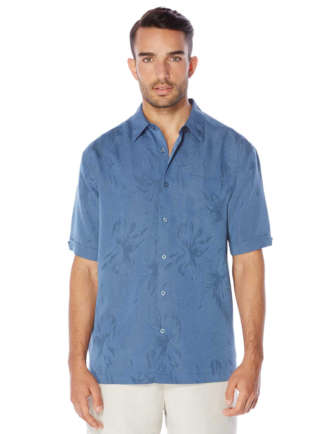 Cubavera Big & Tall Short Sleeve Floral Jacquard 1 Pocket Shirt