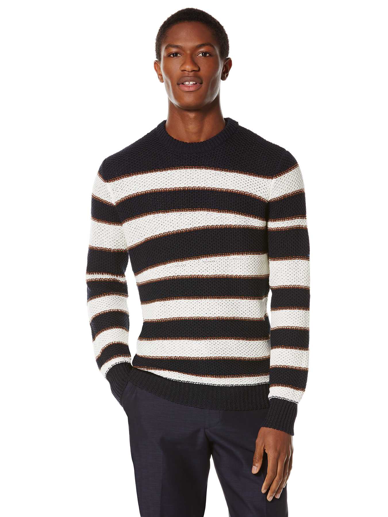 Perry Ellis Engineered Rugby Stripe Crew Sweater