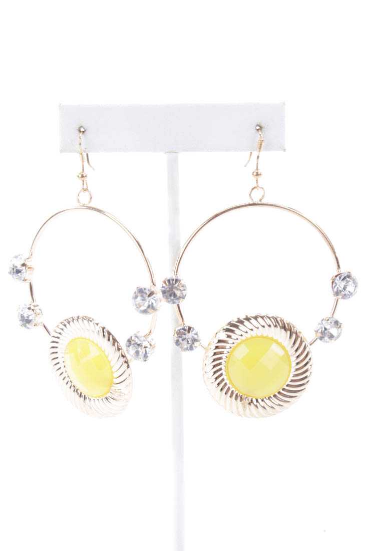 Yellow Gold Rhinestone Studded Hoop Earrings