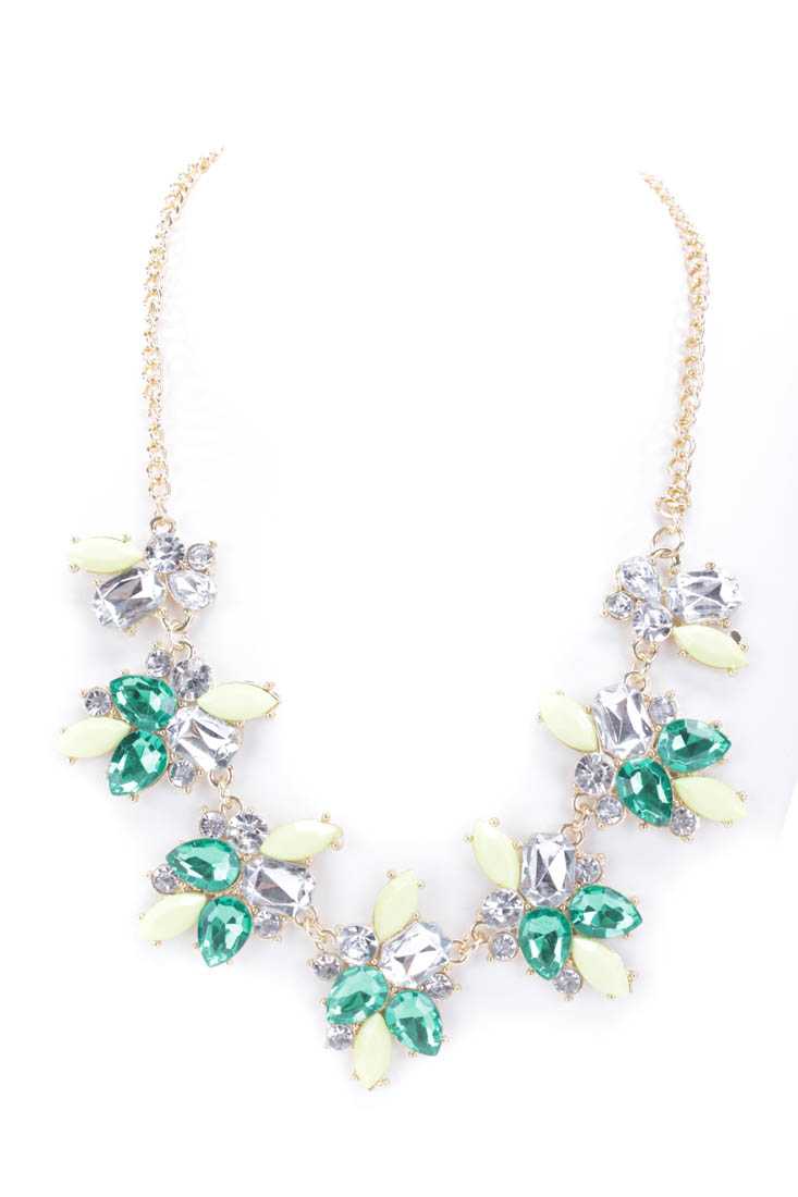 Green Faceted Beaded High Polish Metal Necklace