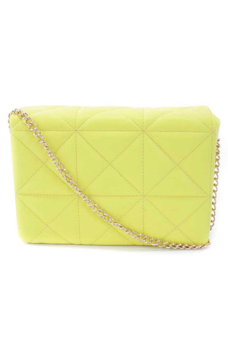 Chartreuse Faux Leather Quilted Chain Shoulder Handbag