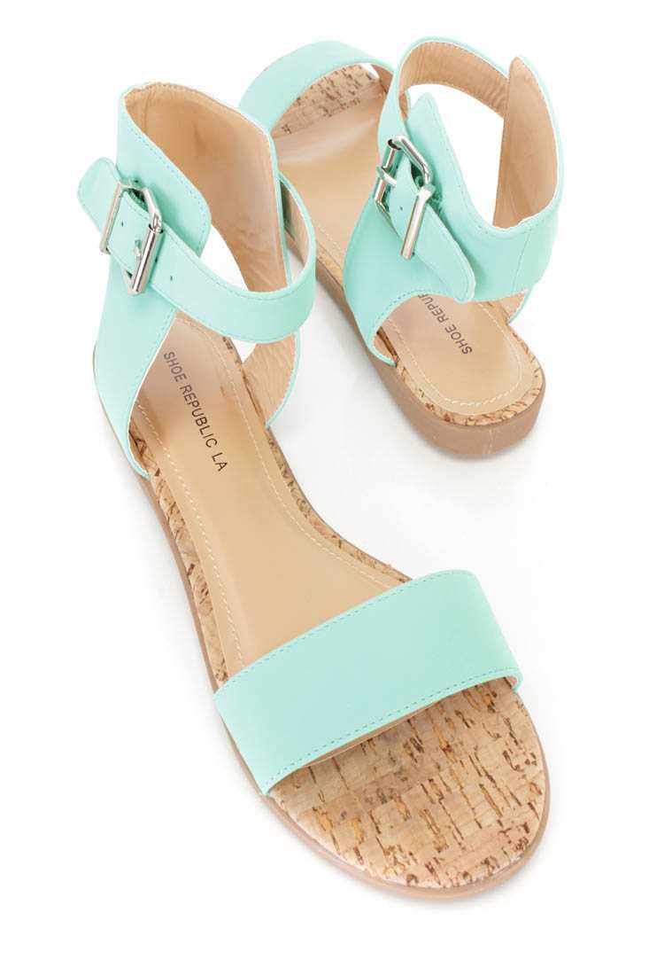 Mint Open Toe Strappy Sandals Nubuck Faux Leather