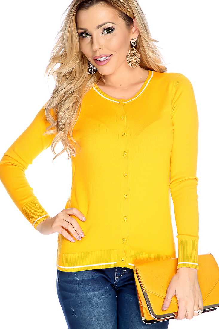 Mari Gold Long Sleeves Button Up Closure Round Neckline Sweater