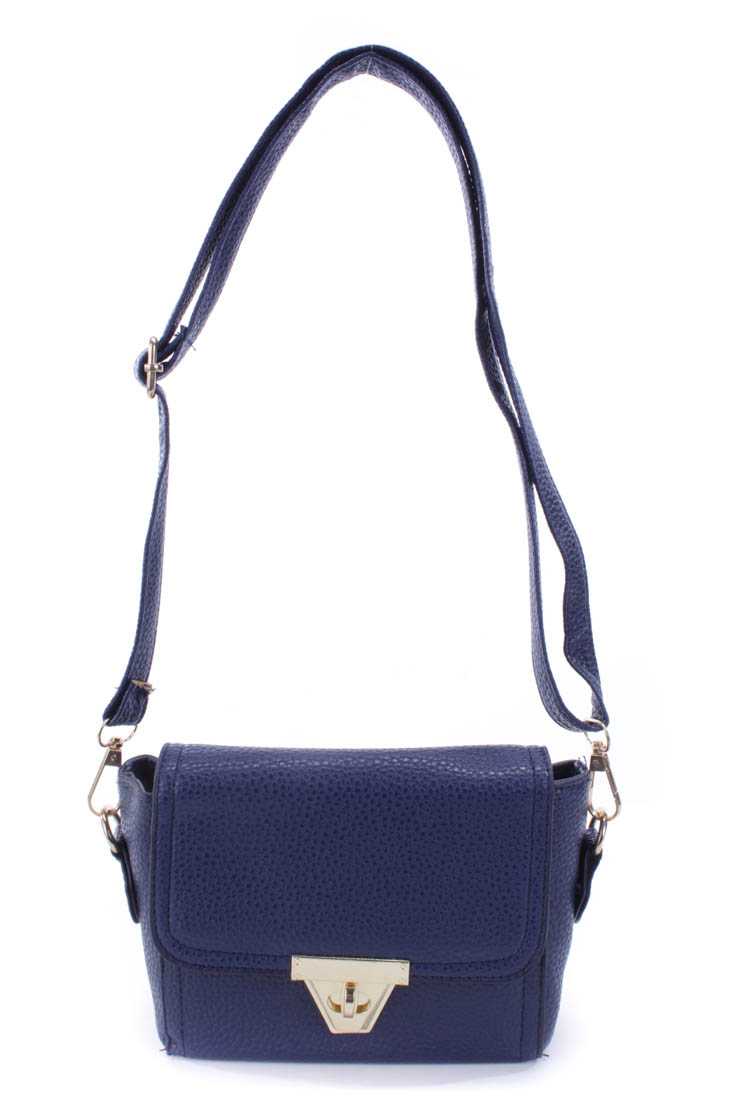 Navy Faux Leather Mini Handbag