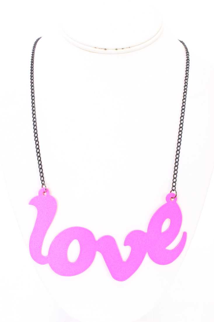 Neon Pink Love Pendant Necklace