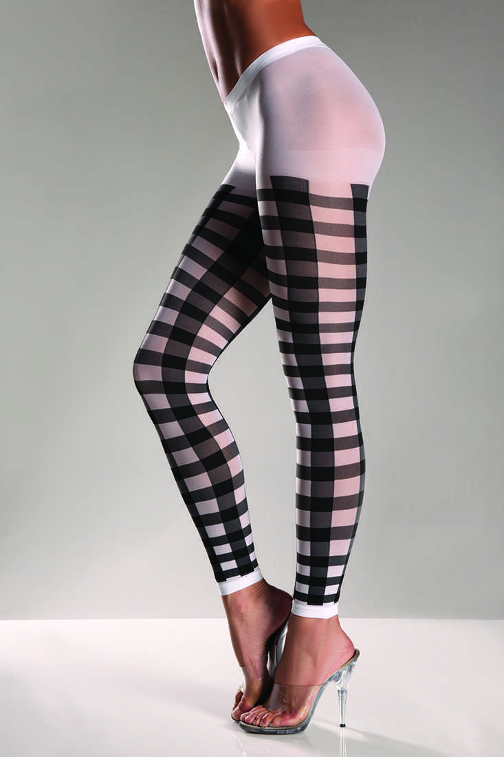 White Black Lattice Pattern Footless Pantyhose