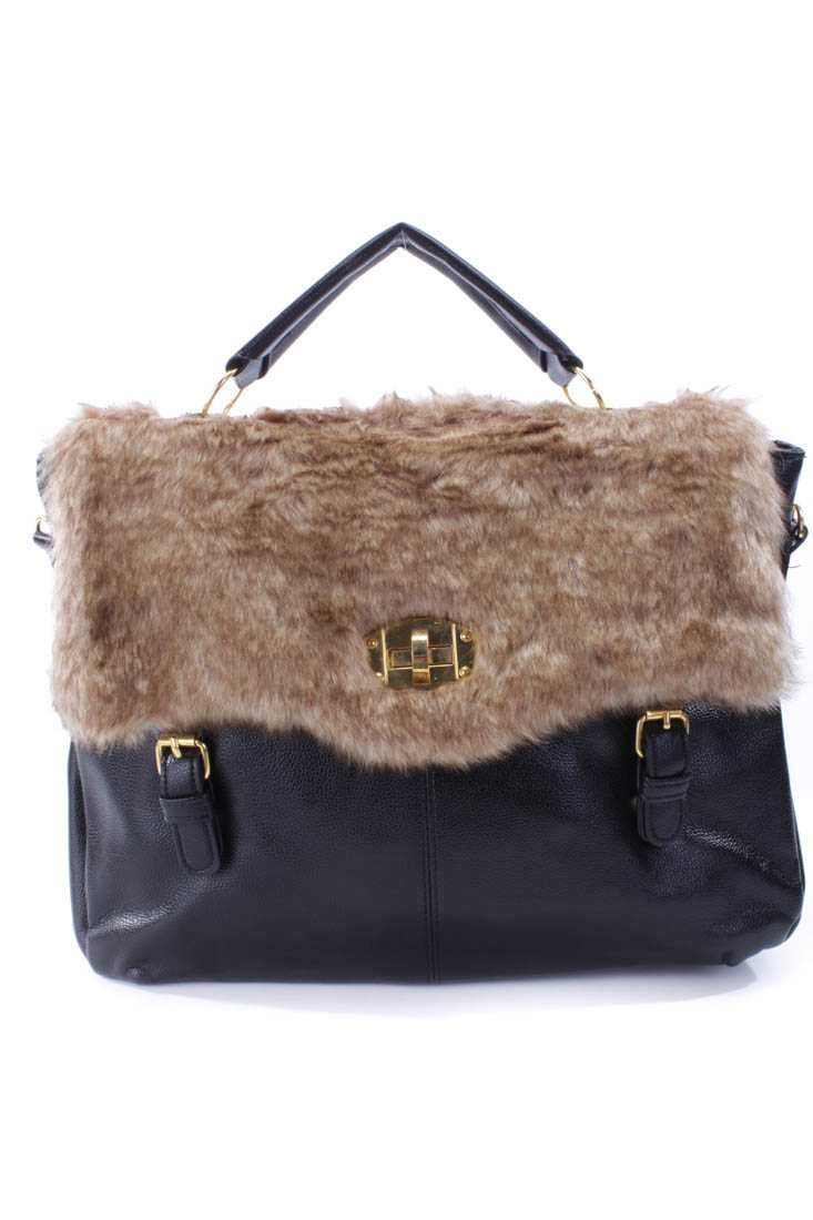 Black Faux Leather Adjustable Shoulder Strap Handbag