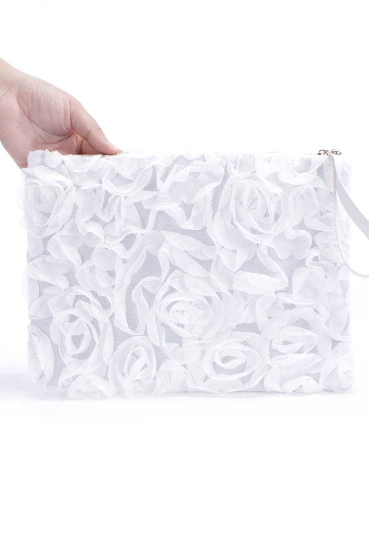 White Mesh Fabric Clutch Handbag