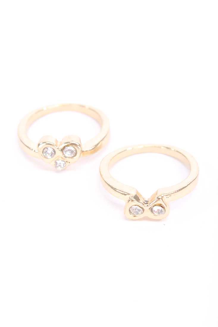 Gold Double Band Heart Design Rhinestone Accent Ring