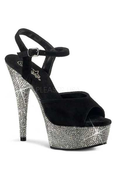 Black Pewter Rhinestone Platform High Heels