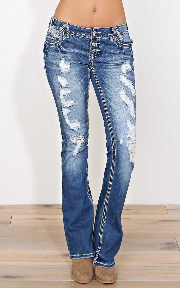 Austin Boot Cut Embellished Jeans - Dk Destroyed in Size by Styles For Less
