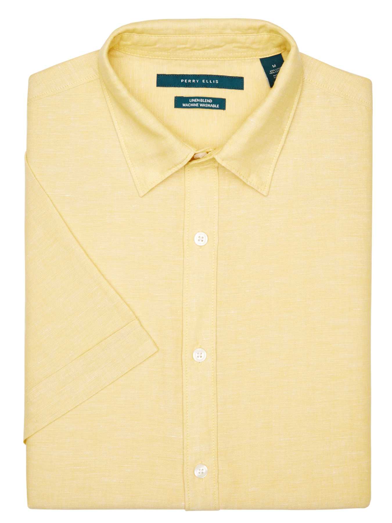 Perry Ellis Short Sleeve Solid Linen Shirt