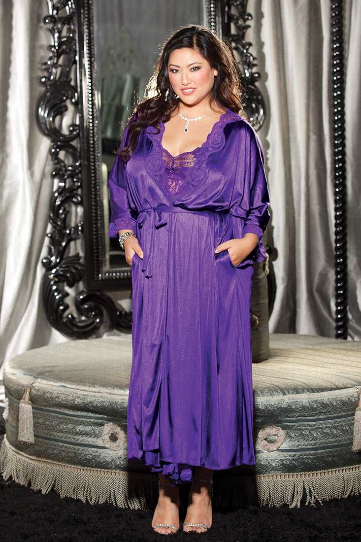 Plum Plus Size Lace Trimmed Tricot Robe
