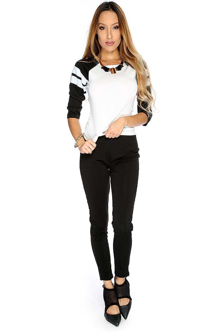 White Black Quarter Sleeve 2 Piece Casual Outfit