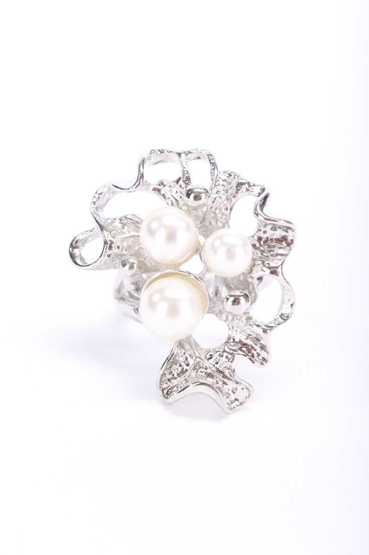 Silver High Polish Pearl Centered Accent Ring