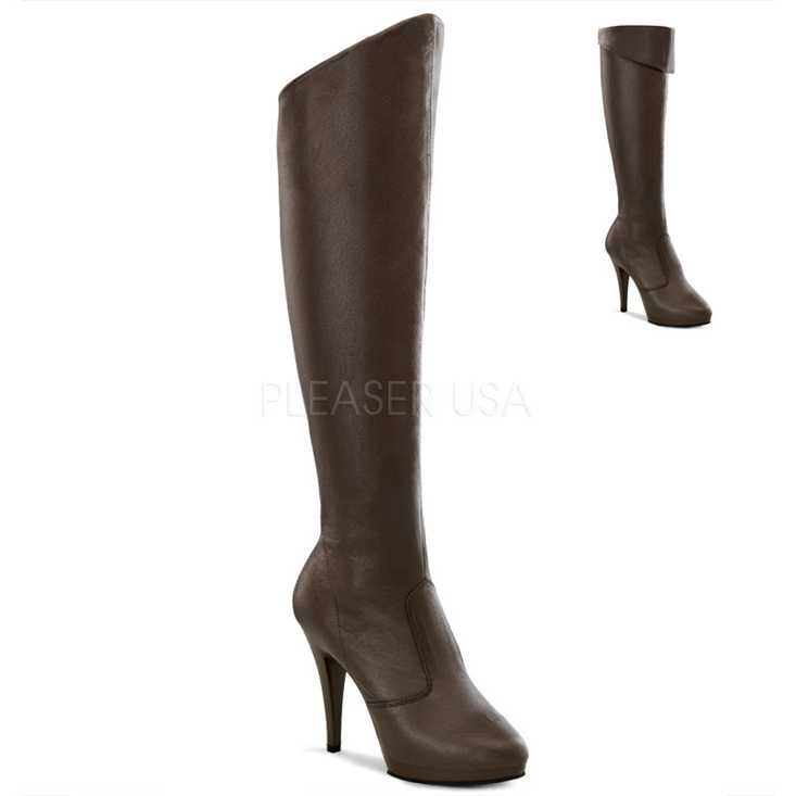Brown Knee High Single Sole Boots Leather