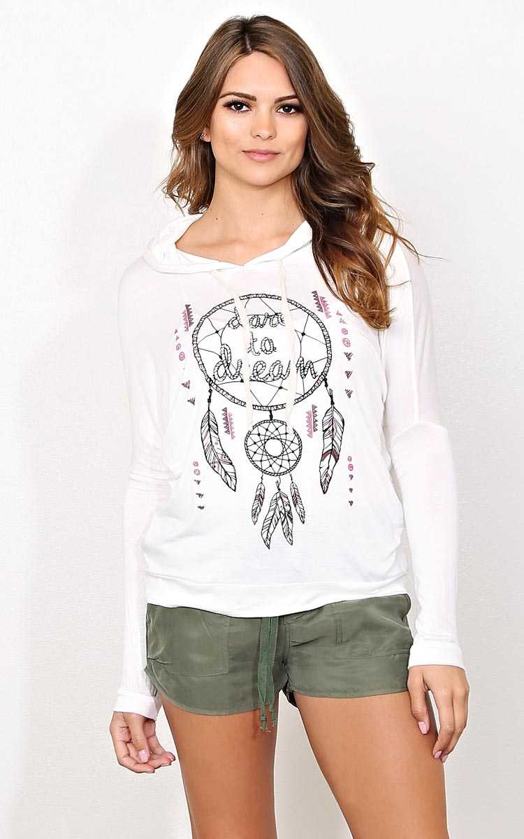 DARE TO DREAM Knit Hooded Top - - Ivry/Natrl in Size by Styles For Less