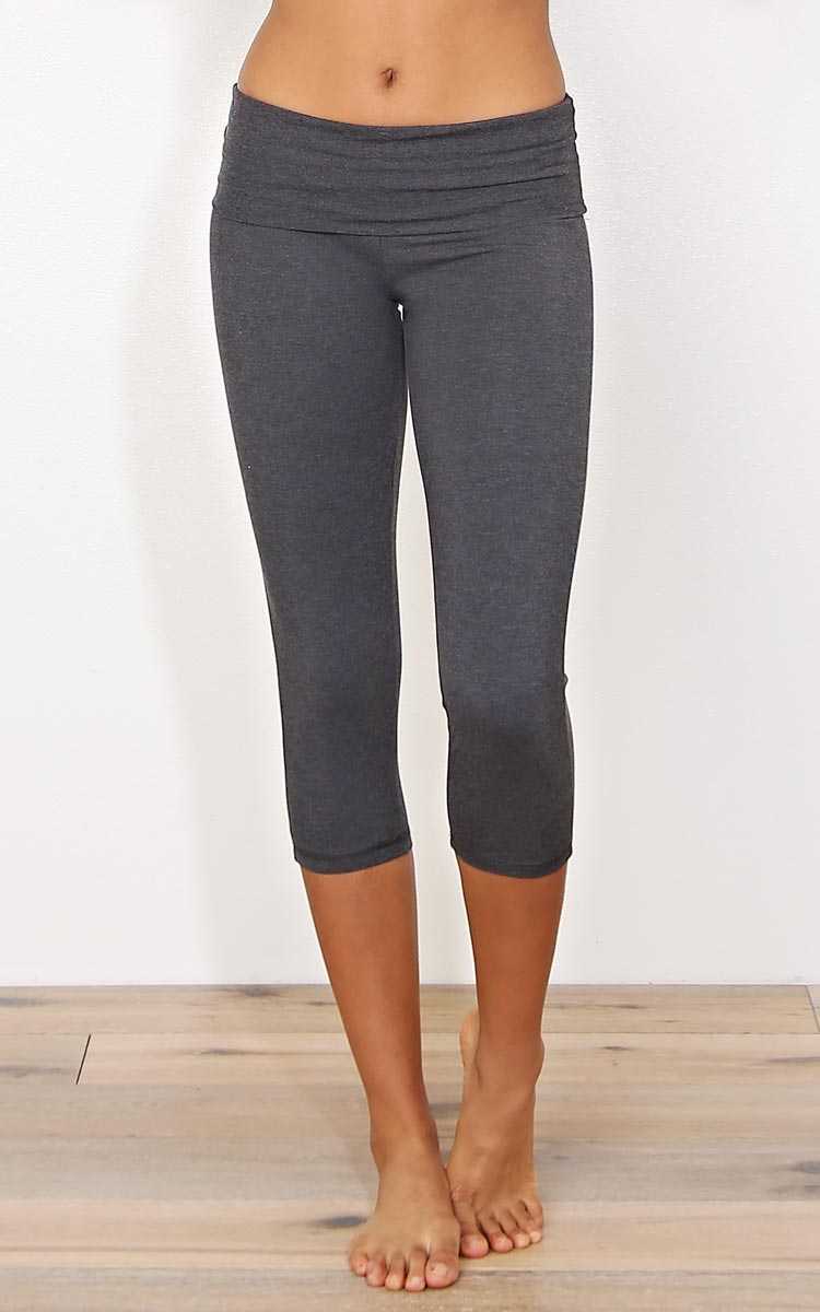 Deep Breath Knit Yoga Capris - SML - Charcoal in Size Small by Styles For Less