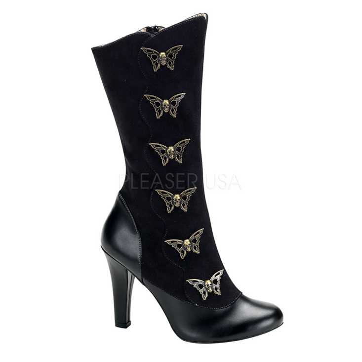 Black Microfiber Skull Butterfly Steampunk Boots