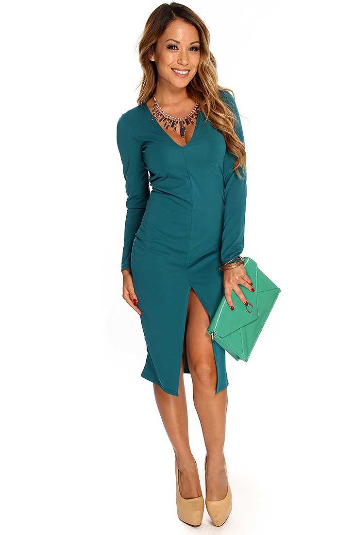 Forest GreenLong Sleeves Sexy Midi Cute Clubwear Party Dress