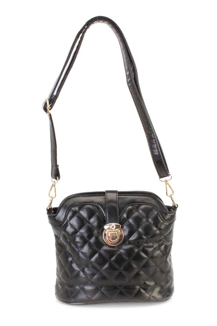 Black Faux Leather Quilted Shoulder Handbag