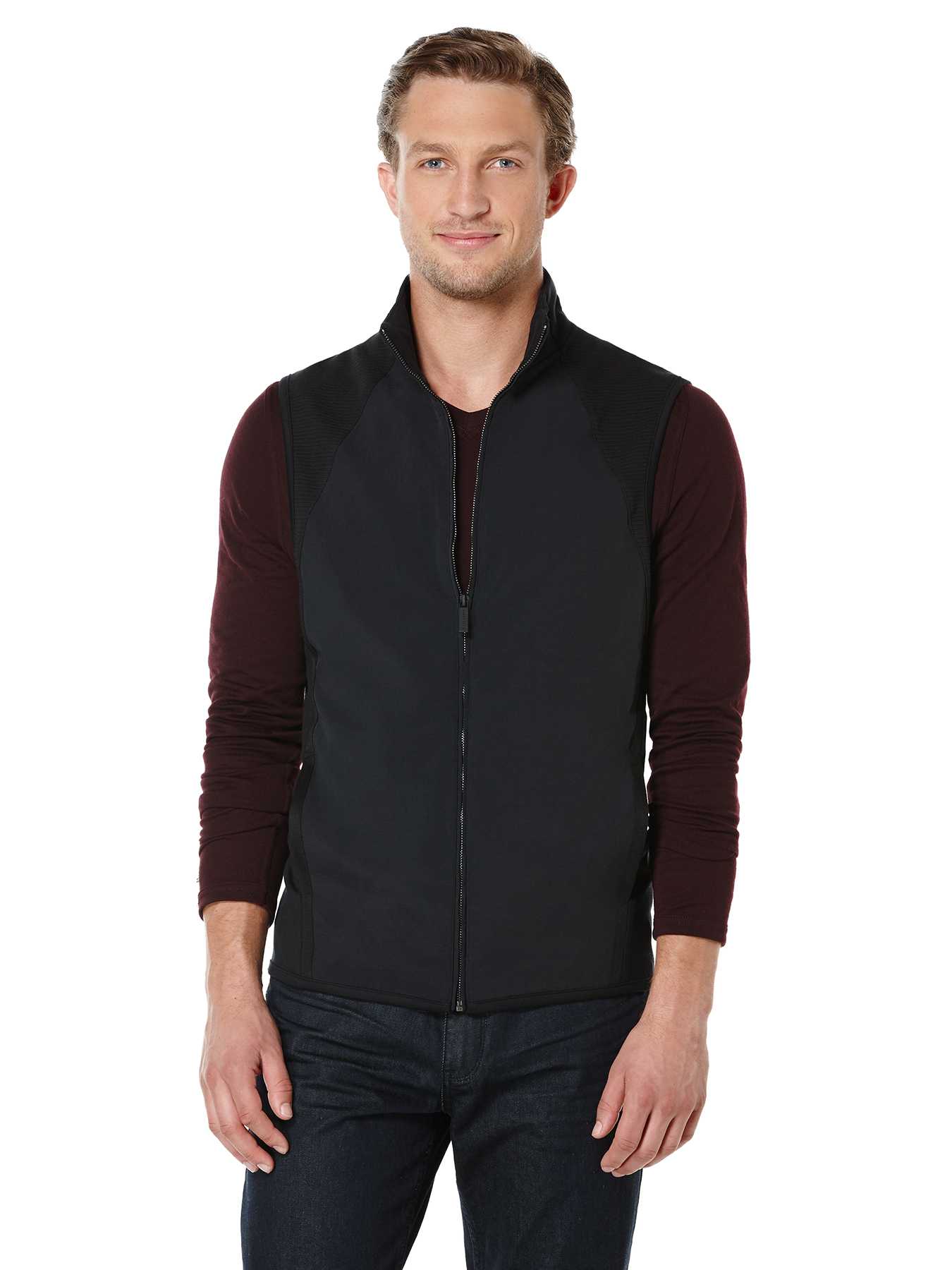 Perry Ellis Mix Media Full Zip Vest