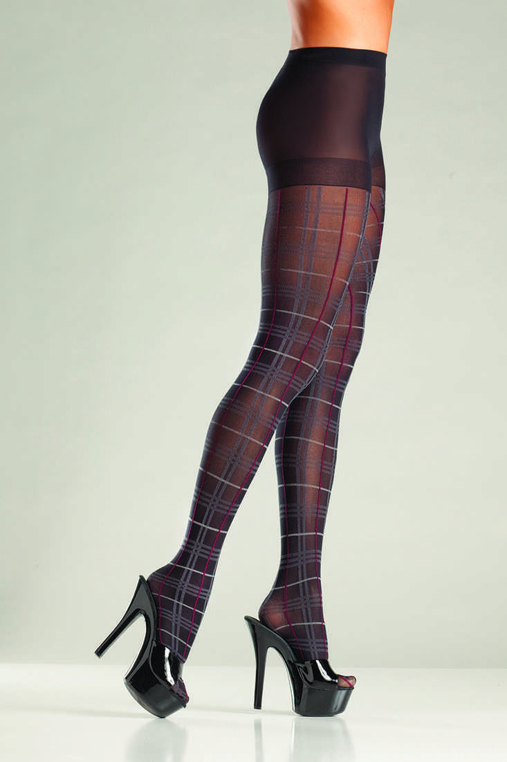 Black Plaid Printed Sheer Pantyhose