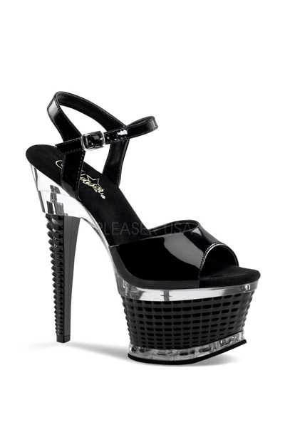 Black Patent Textured Platform High Heels