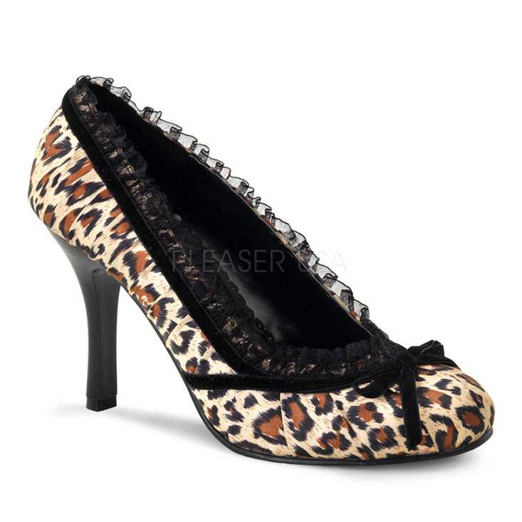 Cheetah Print Satin Ruffle Trim Pump High Heels