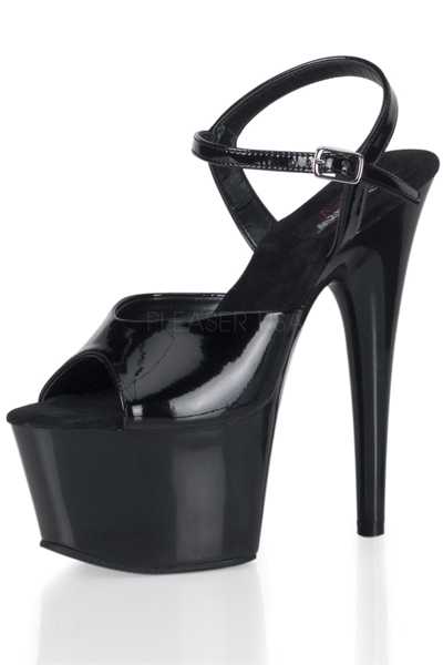 Black Patent Strappy Platform High Heels