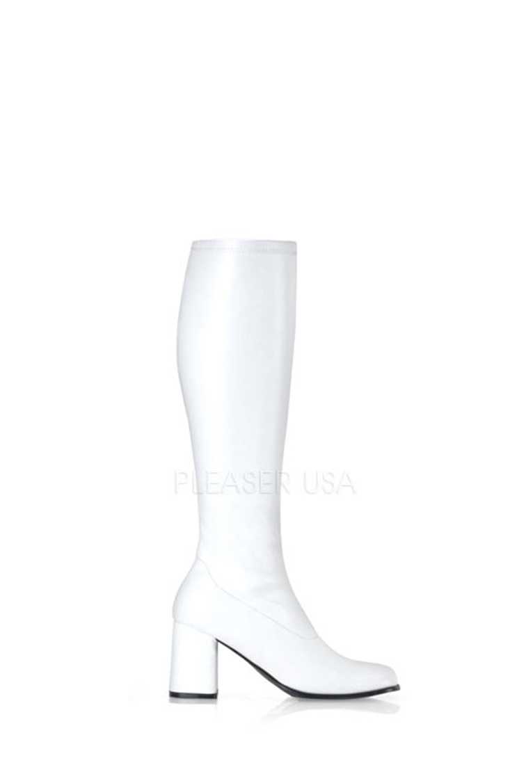 White Chunky Heel GoGo Boots Faux Leather