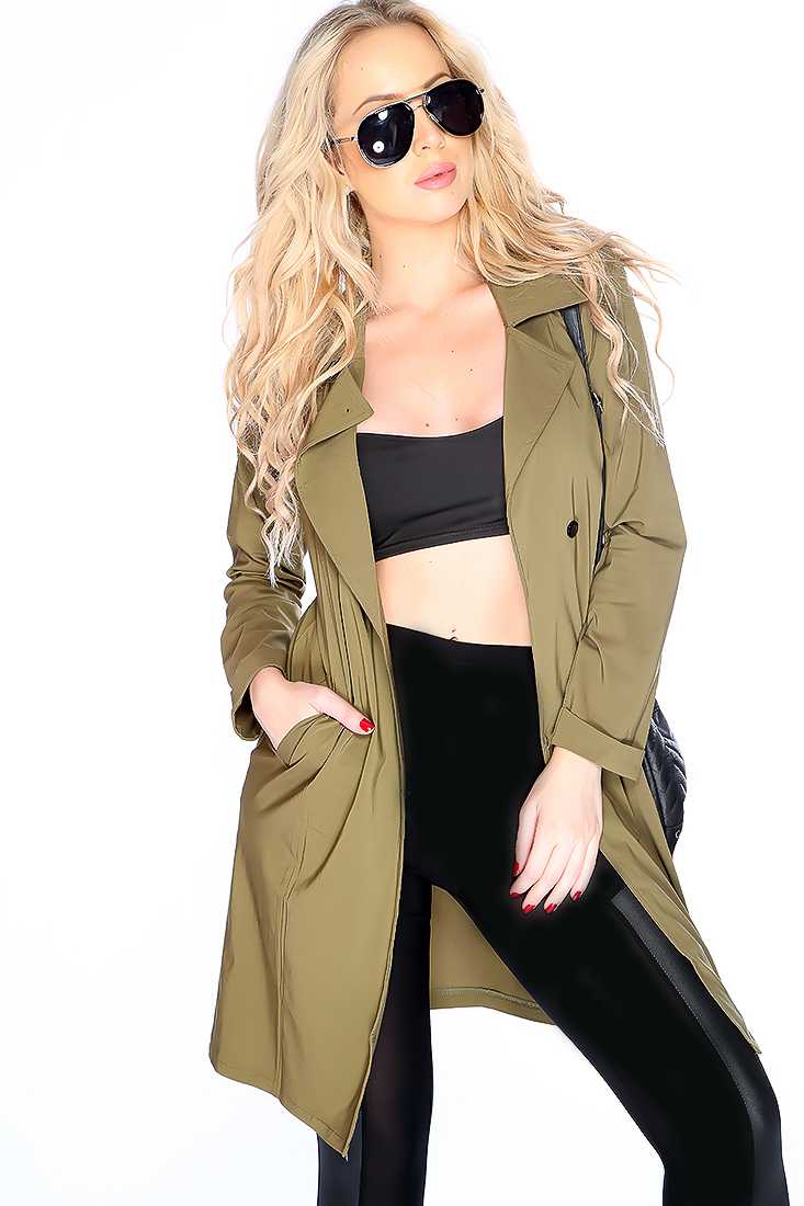 Olive Long Sleeve Open Front Causal Coat