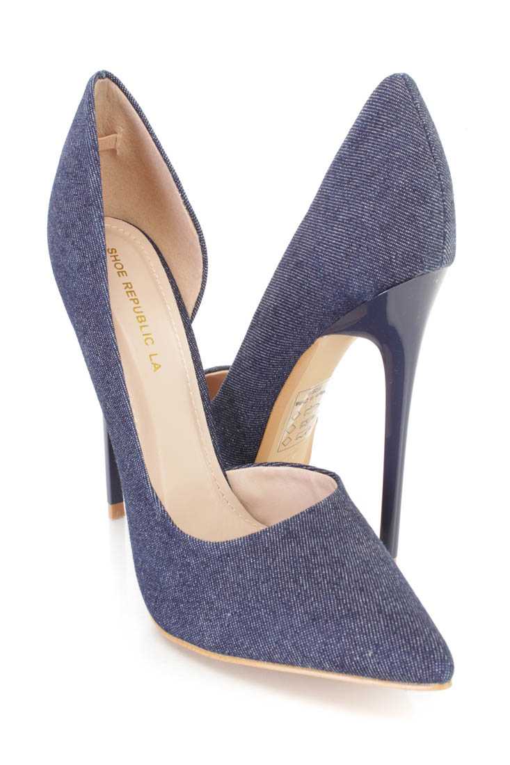 Denim Pointy Toe D-Orsay Pump Heels Fabric