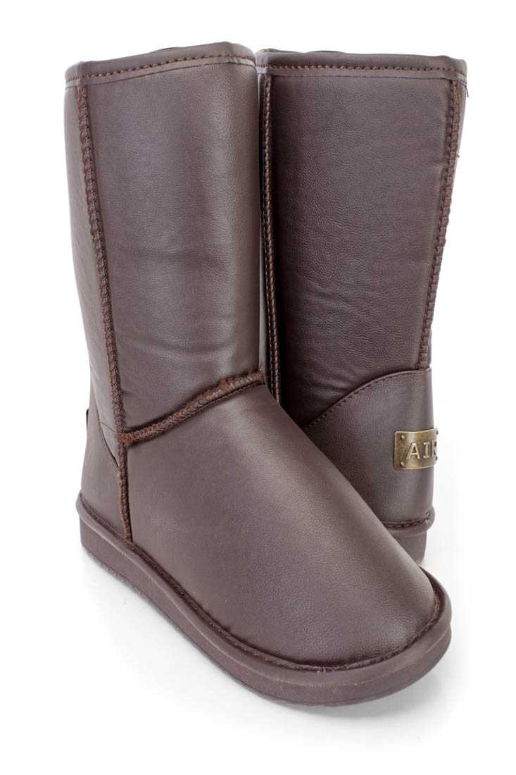 Brown Slip On Casual Ankle Booties Faux Leather