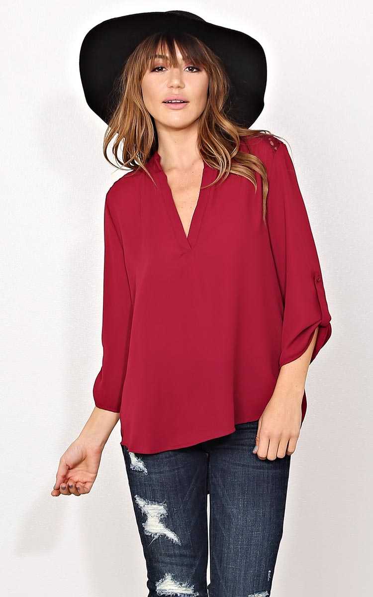 Priya Woven Top - - Burgundy in Size by Styles For Less