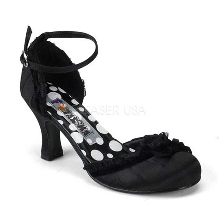 Black Satin Closed Toe Ankle Strap High Heels