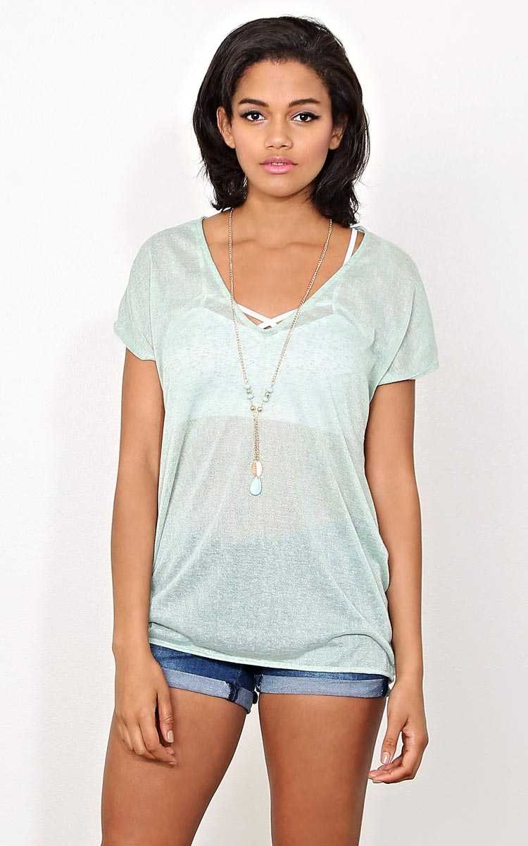Shawna Knit Necklace Top - - Sage in Size by Styles For Less