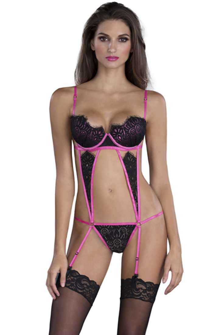 Pink Black Lace Two Tone Garters Intimates Teddy